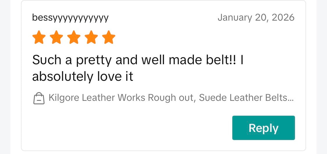 Handmade Suede Leather Belt — Custom Stitching, 26 Colors. Each belt is cut, stitched, and finished by hand in Kilgore.