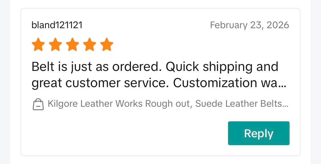 Handmade Suede Leather Belt — Custom Stitching, 26 Colors. Each belt is cut, stitched, and finished by hand in Kilgore.