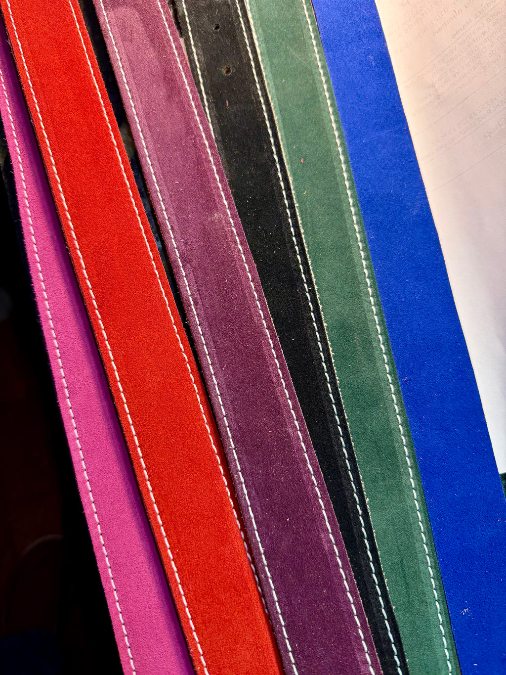 Elegant Suede Leather Belts with Decorative Stitching