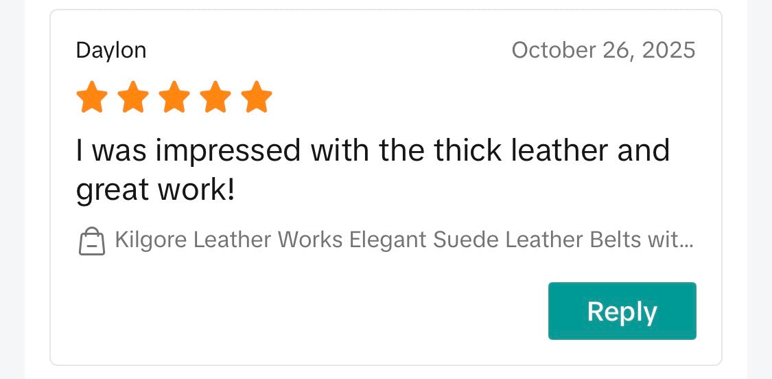 Handmade Suede Leather Belt — Custom Stitching, 26 Colors. Each belt is cut, stitched, and finished by hand in Kilgore.