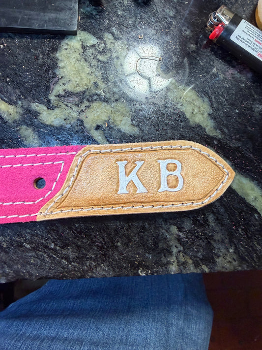 Initials overlay for suede belts