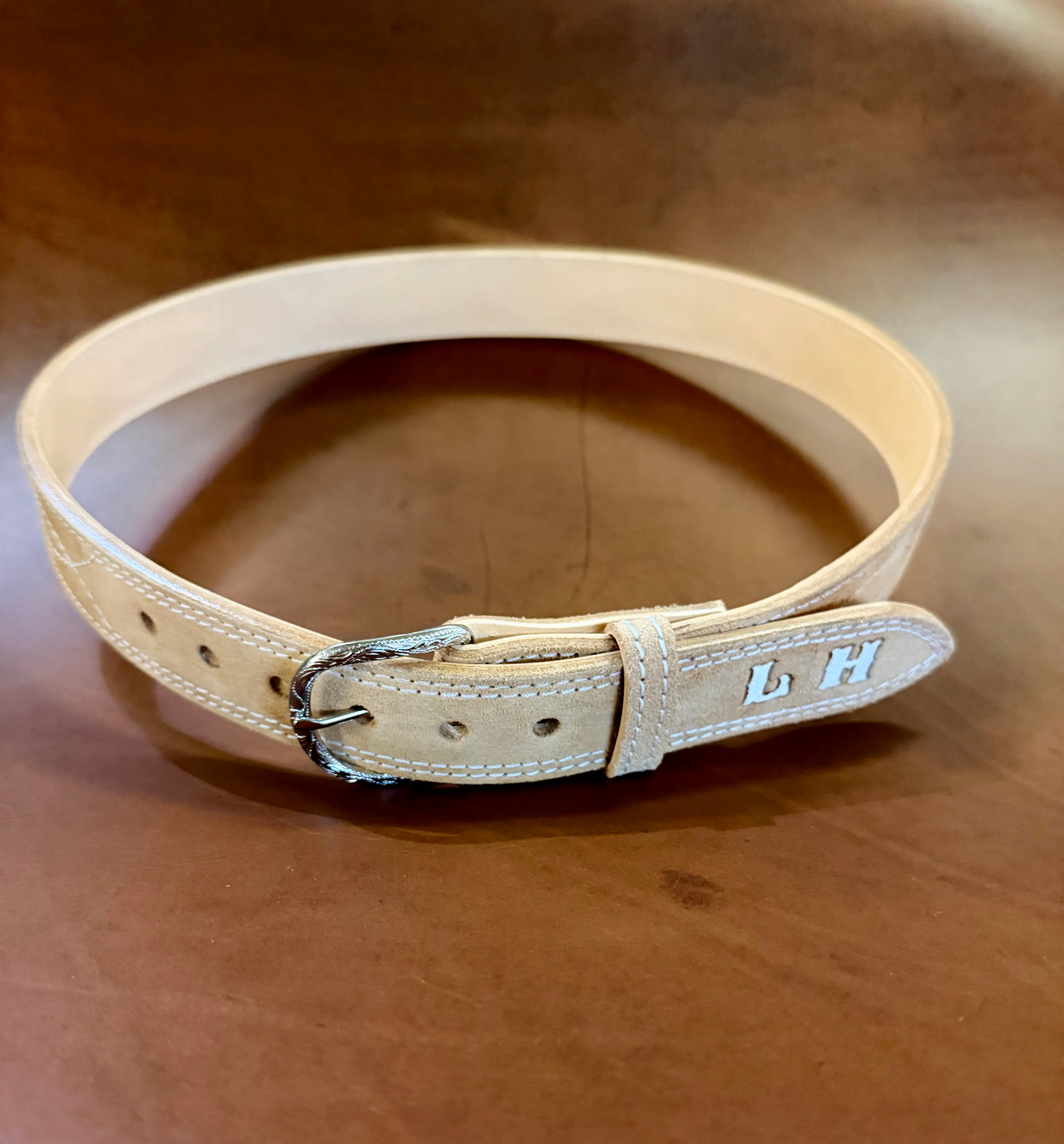 Elegant Suede Leather Belts with Decorative Stitching