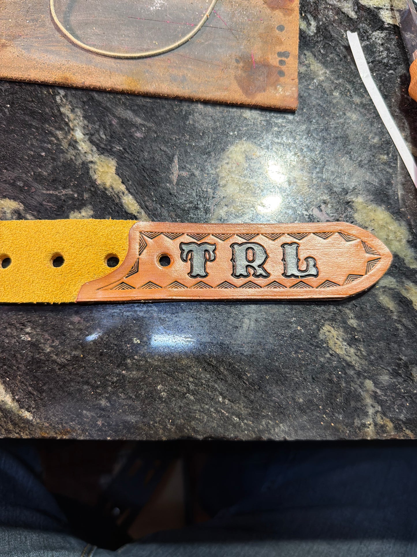 Initials overlay for suede belts