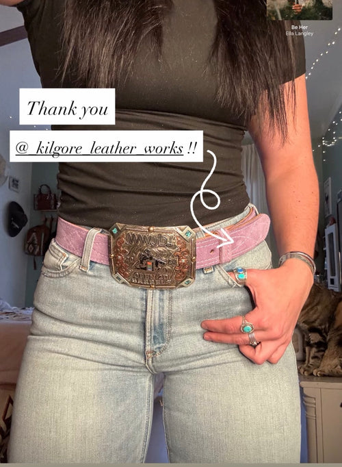 Elegant Suede Leather Belts with Decorative Stitching