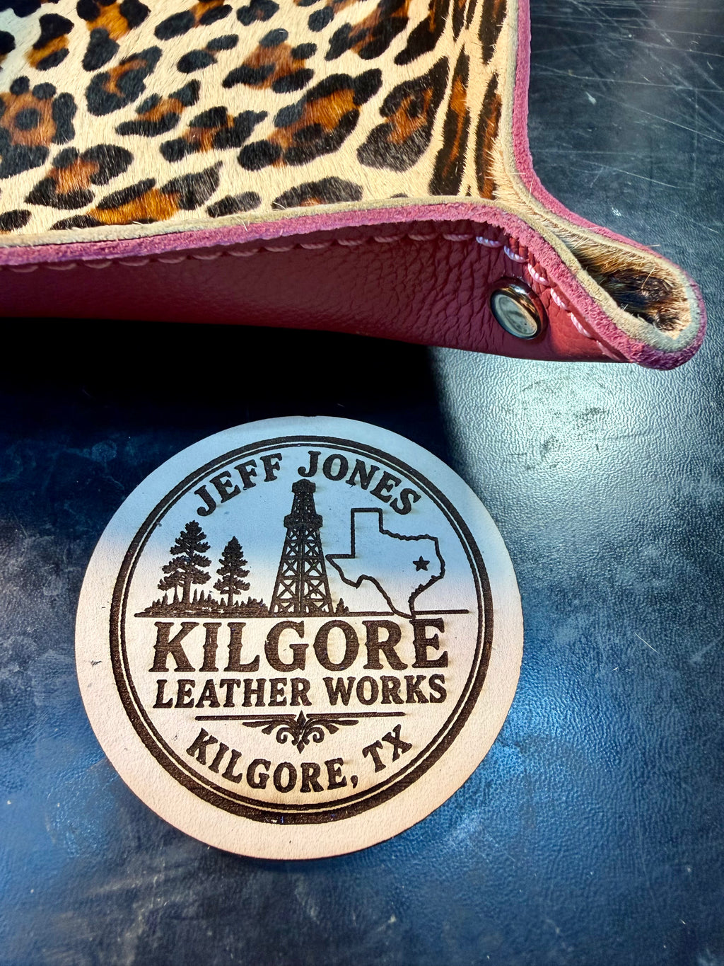Hand Made American Bison Leather Valet Tray