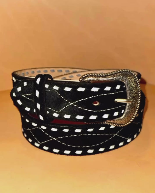 Suede Belt with Buck Stitching